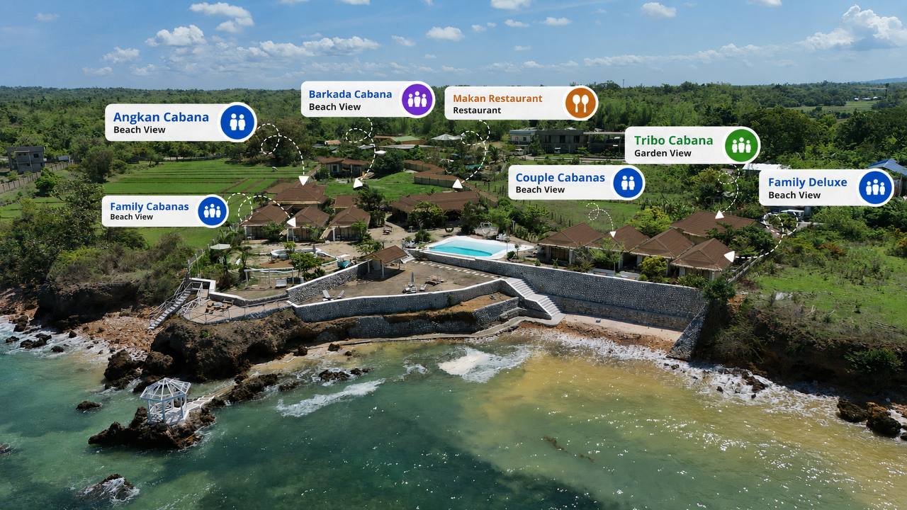 Bird's eye view of Solimar Seaside Cabanas beachfront